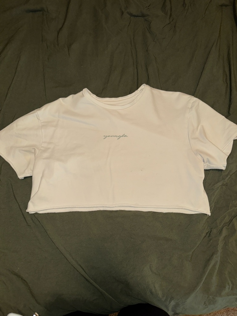 YoungLA White Cropped Tee with Script Logo